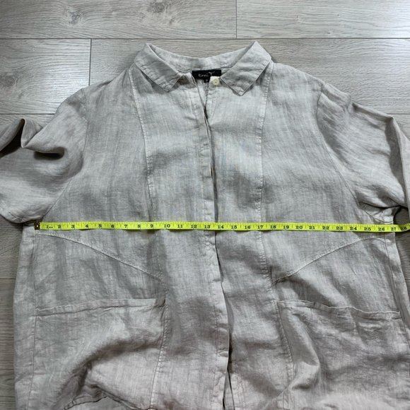 Toni T. 3X Plus 100% Linen Button Front Cream Blouse Lagenlook - Picture 9 of 10